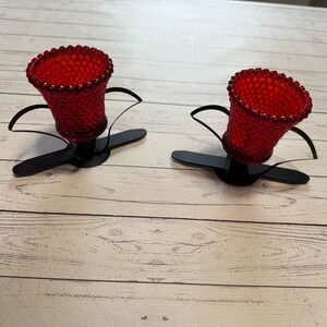 3 for $10 Red Glass Candle Holders